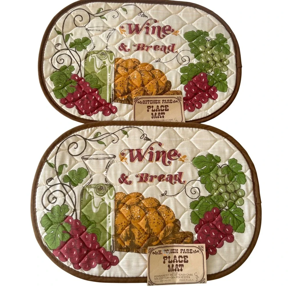 VTG NWT Kitchen Place Mats Wine Bread Lot Oval Quilted USA Made MCM Cottage Core